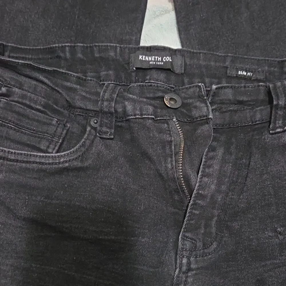 Kenneth Cole Slim Fit Black Denim Jeans Straight Cotton Solid 5-Pocket Men